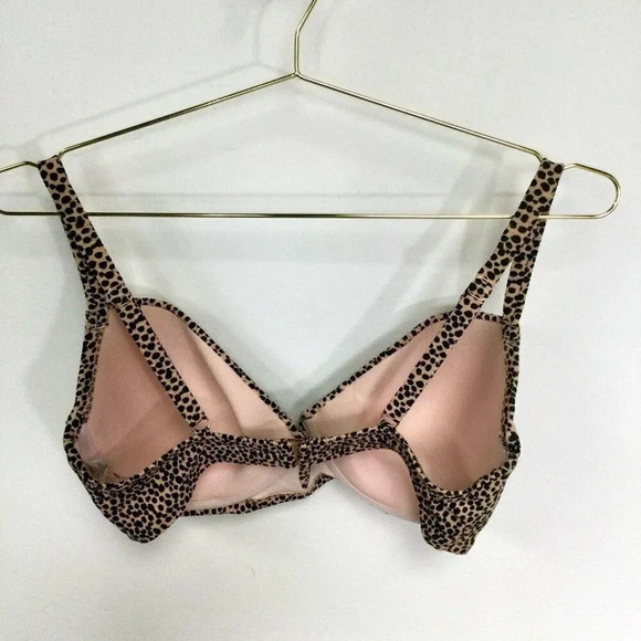 Shade & Shore Womens Tan Cheetah Light Lift V-Wire Ribbed Bikini Top Size 36DD - Picture 2 of 8